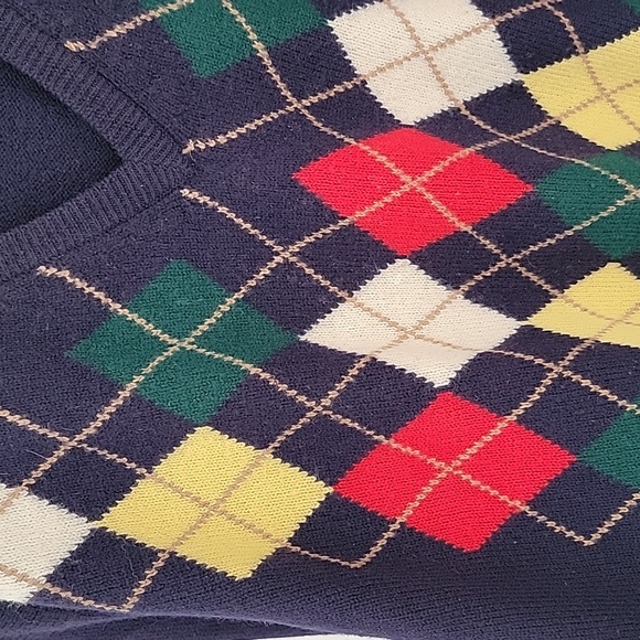 Greenwich Vintage 1980's Argyle Wool V Neck Sweater Sz XL Blue/Red/Green/Yellow - Picture 4 of 10